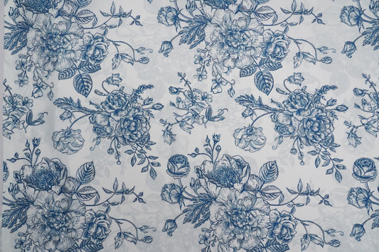 FIONA DIGITAL - White Base with Indigo Blue Floral Print