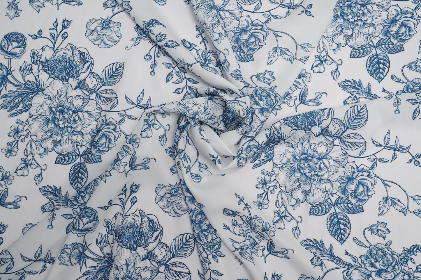FIONA DIGITAL - White Base with Indigo Blue Floral Print