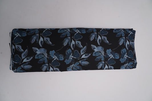 FIONA DIGITAL - Black base with denim-blue floral print.