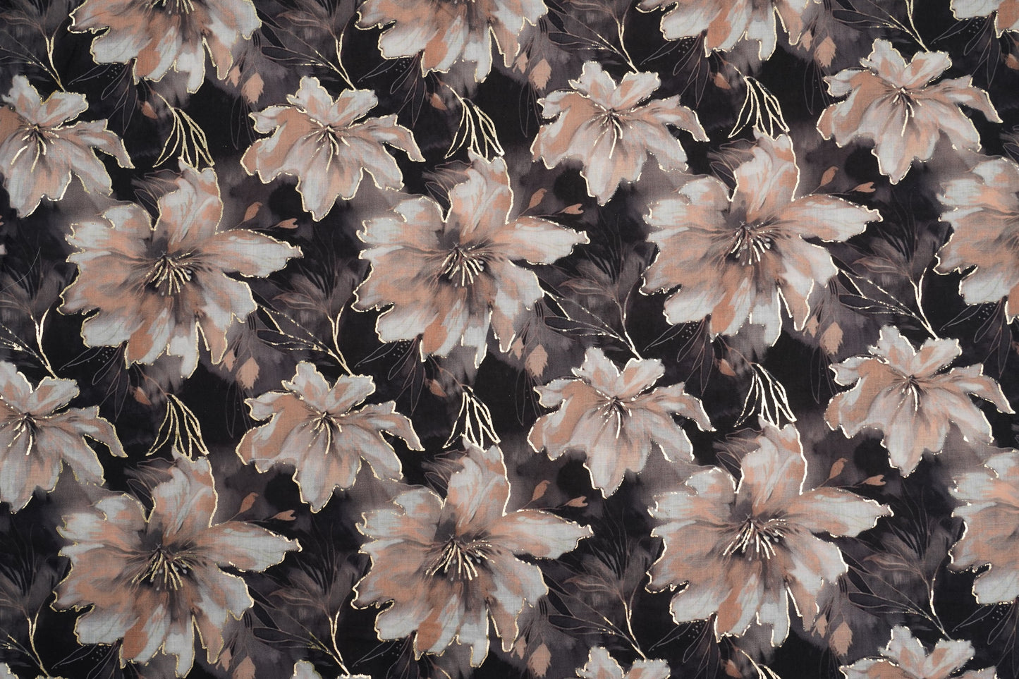 COTTON CAMBRIC WITH FOIL - Gold Beige & Black