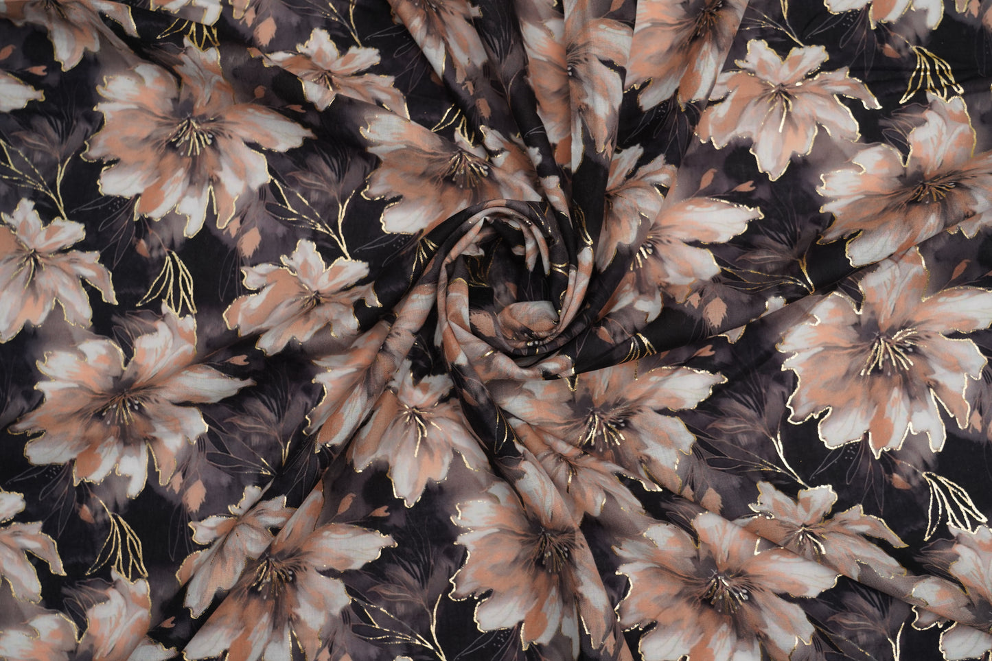 COTTON CAMBRIC WITH FOIL - Gold Beige & Black