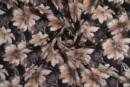 COTTON CAMBRIC WITH FOIL - Gold Beige & Black