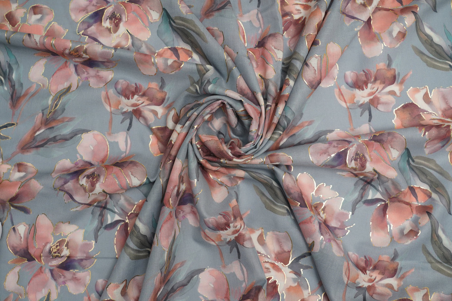 COTTON CAMBRIC WITH FOIL - Soft grey base