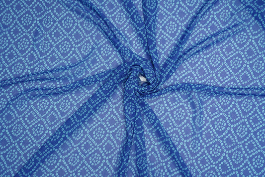 DIGITAL GEORGETTE - Royal blue base with aqua blue bandhani-style