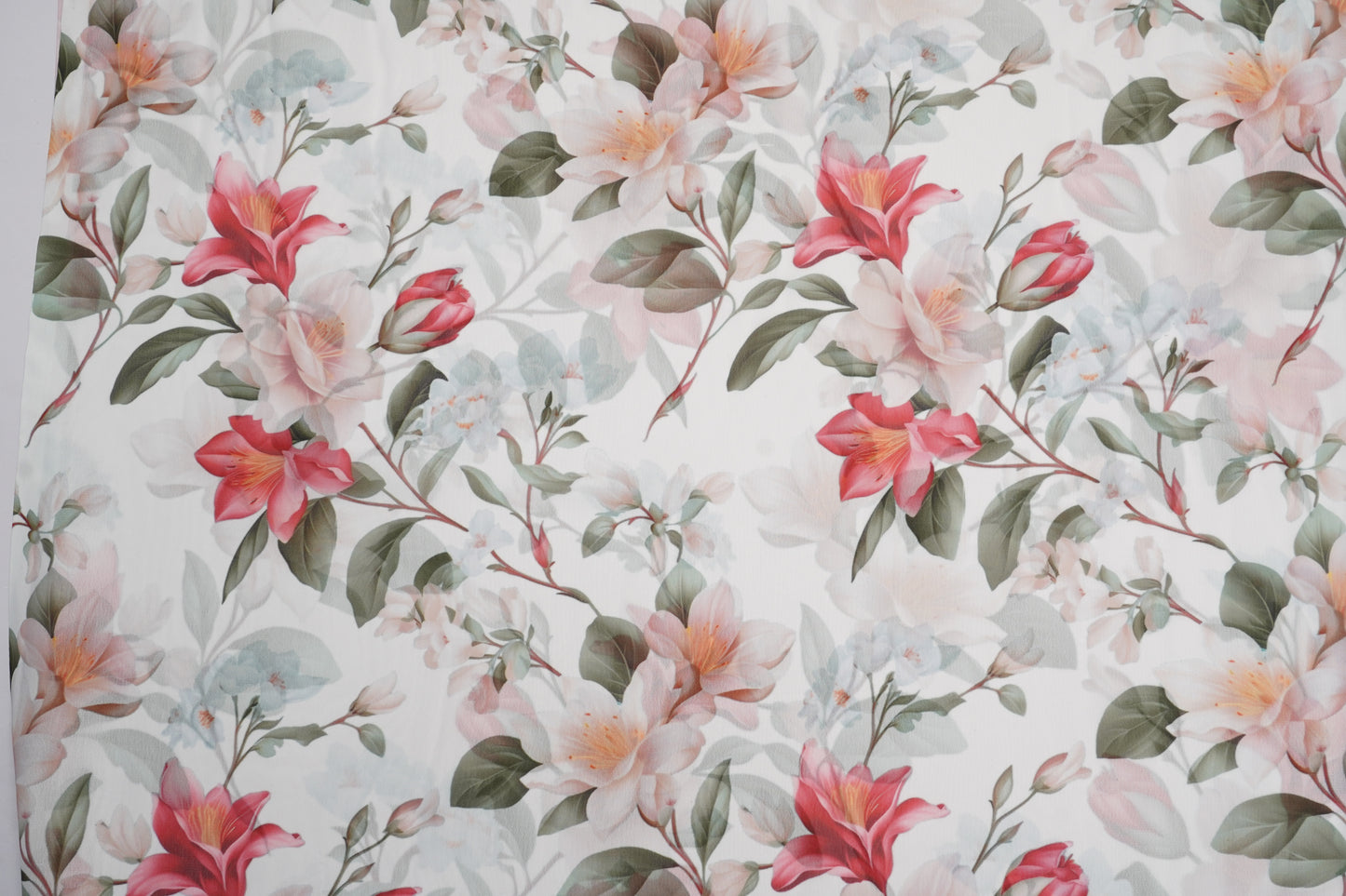 DIGITAL GEORGETTE - Soft white base with romantic blush pink