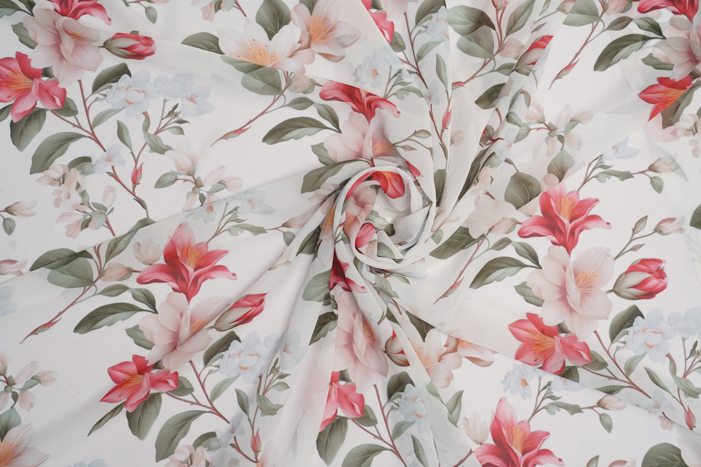 DIGITAL GEORGETTE - Soft white base with romantic blush pink