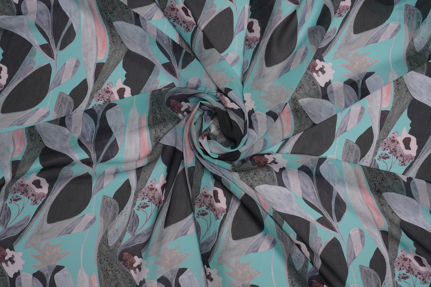 DIGITAL GEORGETTE - Sea-green base with deep teal