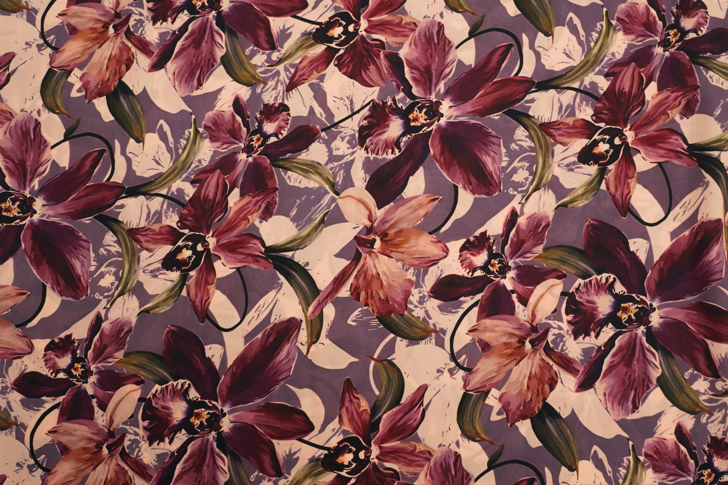 SOFT SILK TOUCH - Dark beige base with wine florals