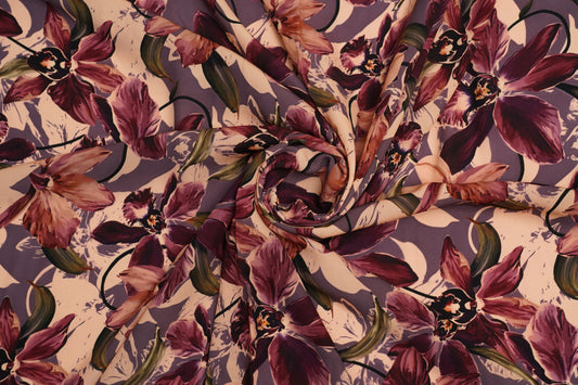 SOFT SILK TOUCH - Dark beige base with wine florals