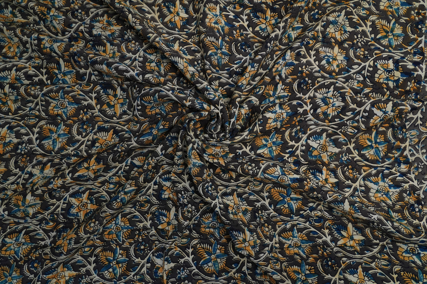 KALAMKARI SILK - Deep charcoal base