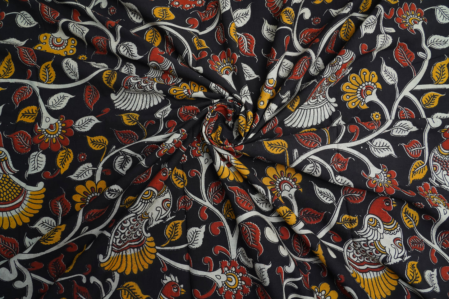 KALAMKARI COTTON - Jet black base