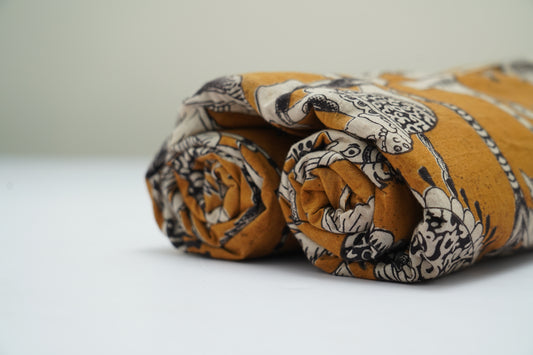 KALAMKARI COTTON - Mustard ochre base