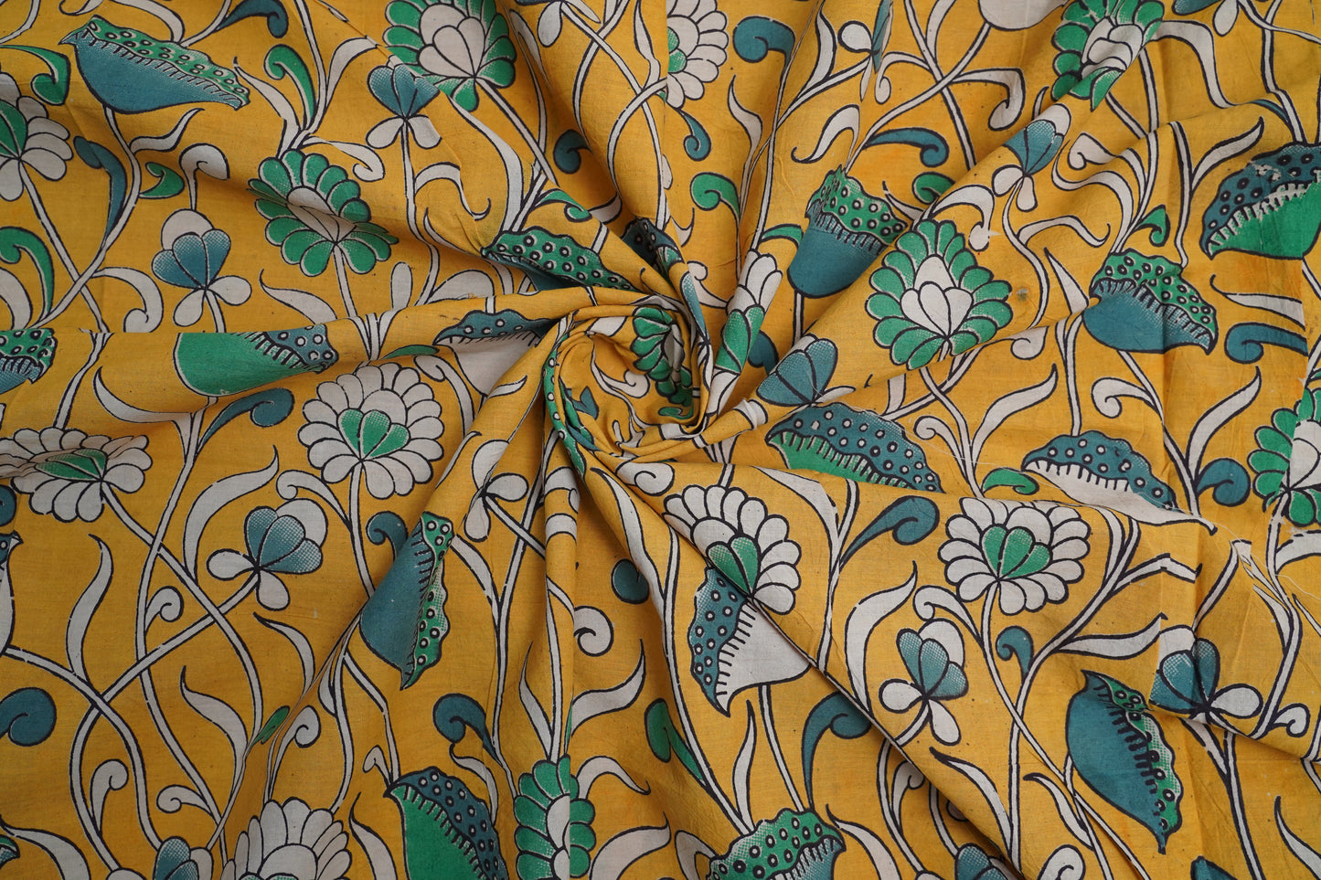 KALAMKARI COTTON - Warm mustard yellow base