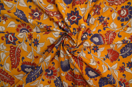 KALAMKARI COTTON - Lite mustard yellow base