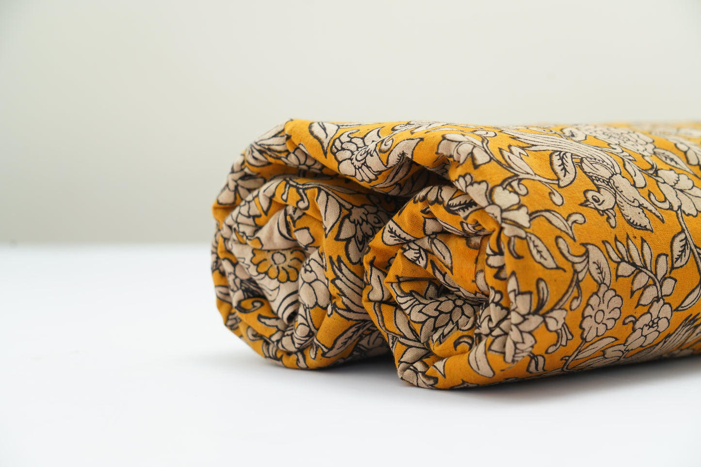 KALAMKARI COTTON WITH BORDER - Mustard yellow base