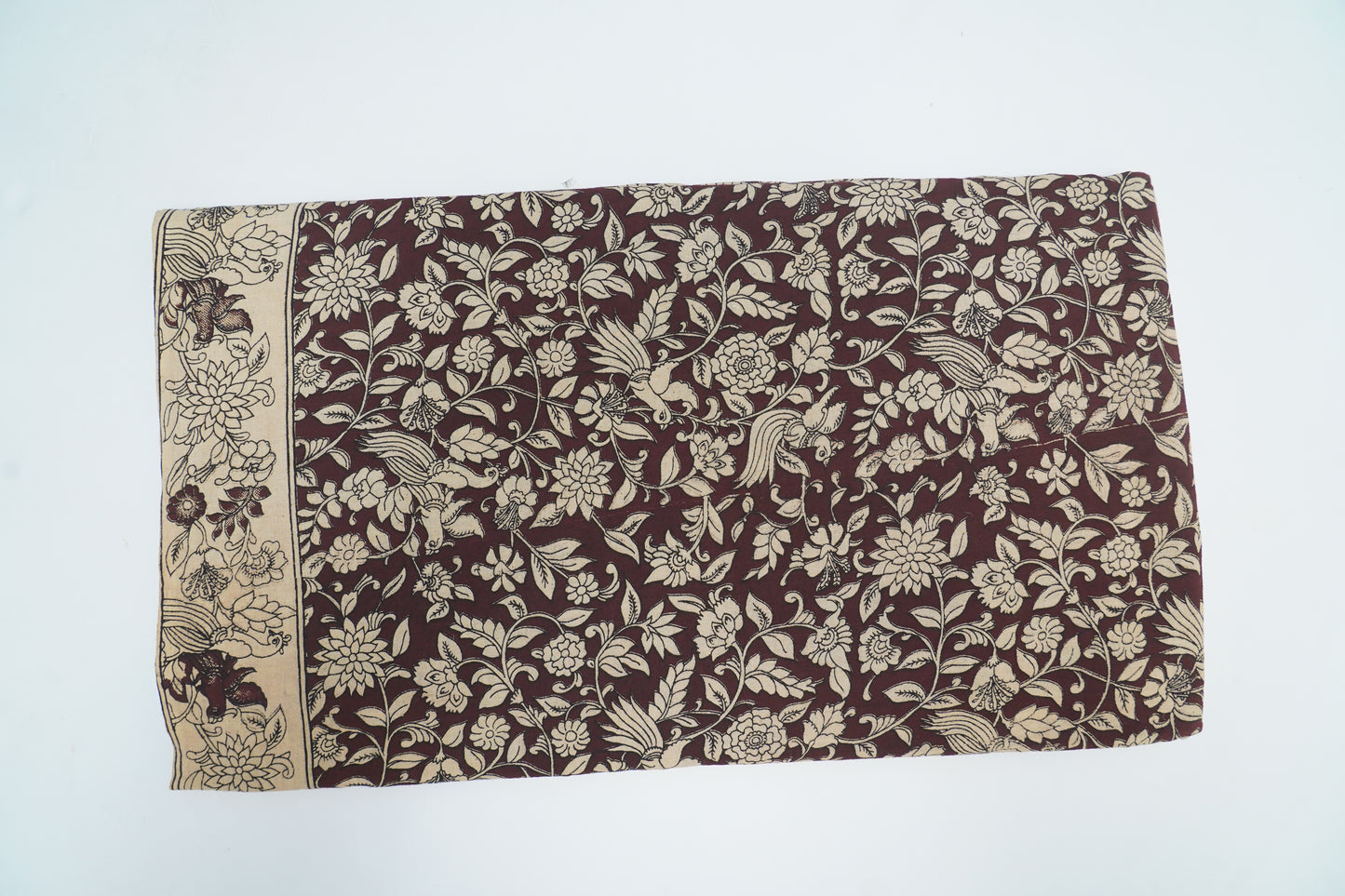 KALAMKARI COTTON WITH BORDER - Deep maroon base