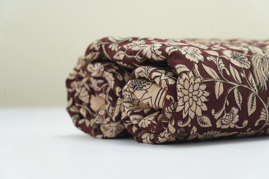 KALAMKARI COTTON WITH BORDER - Deep maroon base