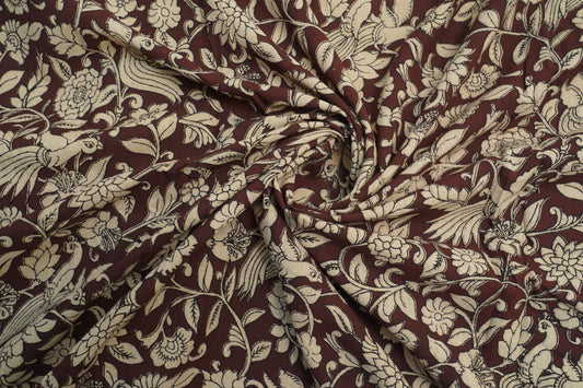 KALAMKARI COTTON WITH BORDER - Deep maroon base
