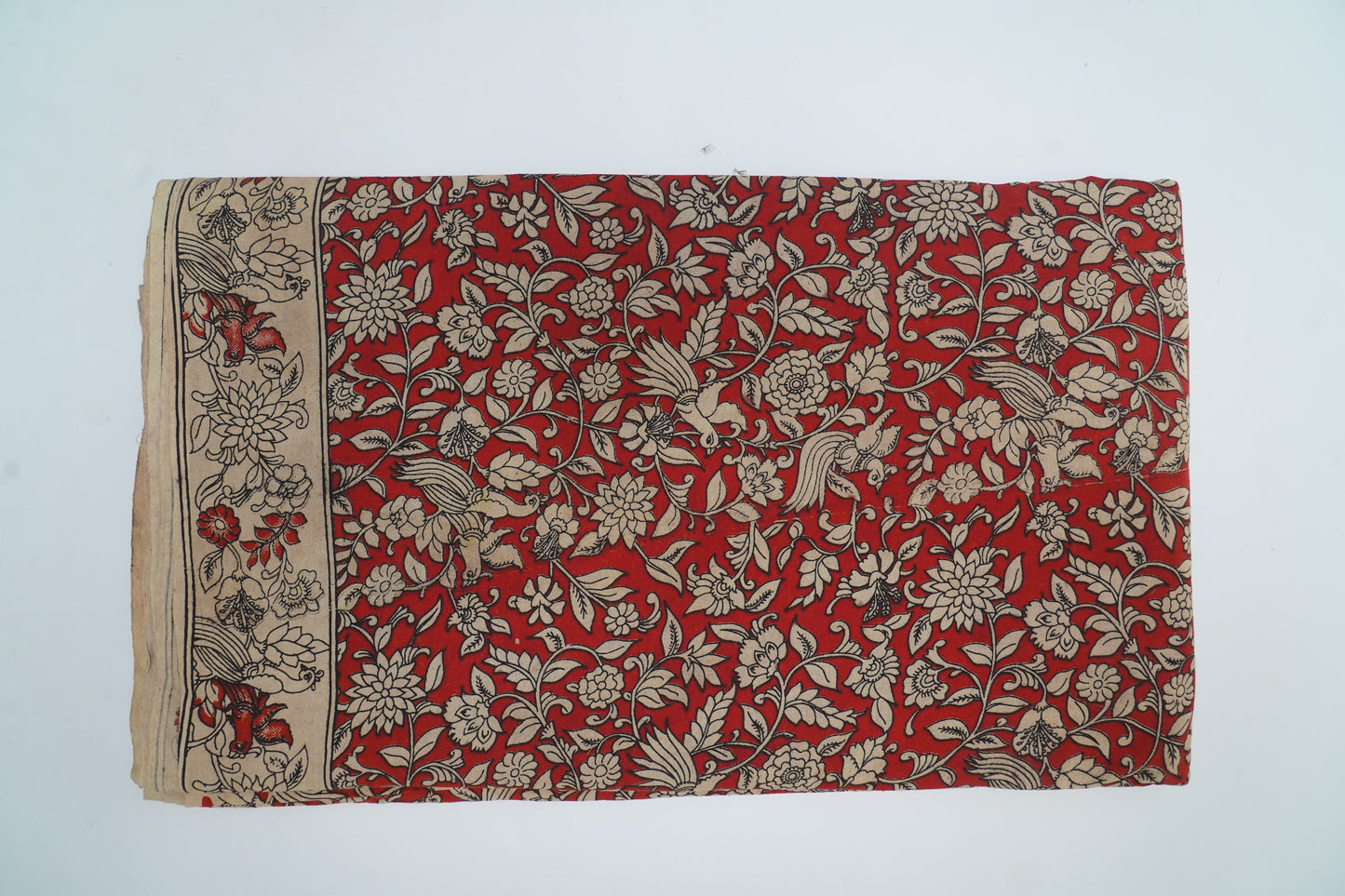 KALAMKARI COTTON WITH BORDER - Red base