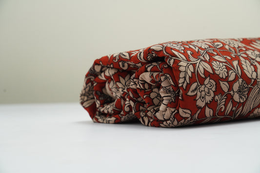 KALAMKARI COTTON WITH BORDER - Red base