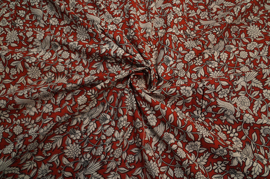 KALAMKARI COTTON WITH BORDER - Red base