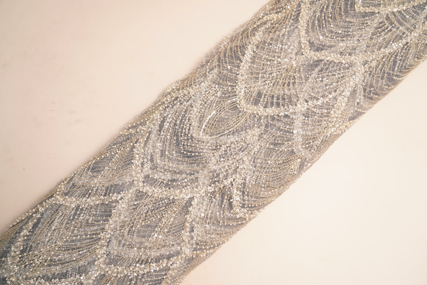 IMPORTED HANDWORK NET EMBROIDERY - icy silver-blue