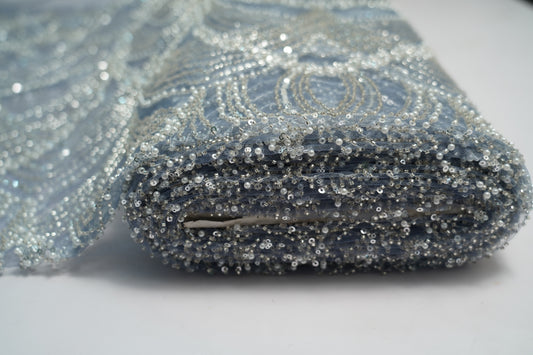IMPORTED HANDWORK NET EMBROIDERY - icy silver-blue