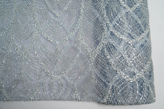 IMPORTED HANDWORK NET EMBROIDERY - icy silver-blue