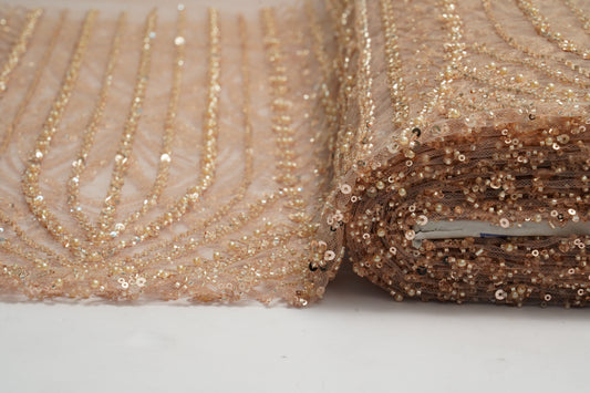 IMPORTED HANDWORK NET EMBROIDERY - Champagne Gold